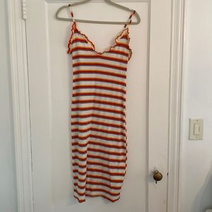 Zara striped dress with ruffle detail at the chest. Size small.